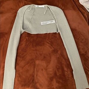 Zara Grey Knit Cropped Flare Sleeve Cardigan